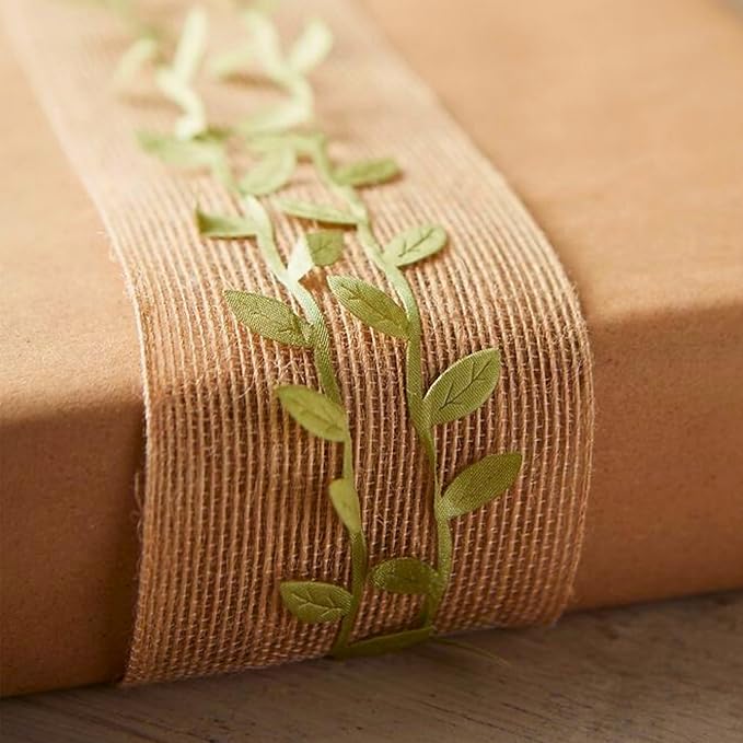 Leaf Ribbon 40 Yard Fabric Ribbons Roll Green Leaf Tape 1" Width Artificial Olive Trim Tape for Gift Wrapping Craft DIY
