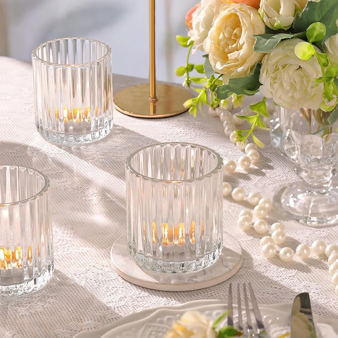 Glass Large Votive Candle Holder Set of 8, Tea Lights Candle Holders for Wedding Table Centerpieces, Boho Decor, Home Dinner Birthday Party Decor, Bridal Shower and Holiday Decorations