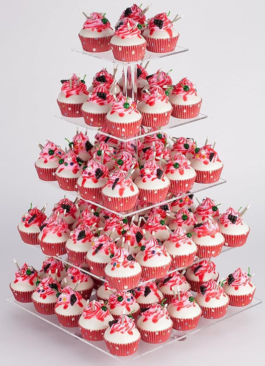 YestBuy Cupcake Stand, 5 Tier Square Cupcake Tree Tower, Clear Cupcake Holder, Pastry Display Rack for Party, Wedding, Baby Shower