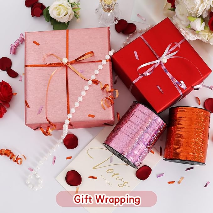 BEISHIDA 500 Yards Orange Ribbon Crimped Curling, Balloon String Shiny Metallic Roll for Gift Wrapping Ribbon Birthday Halloween Fall Harvest Retirement Party Decorations
