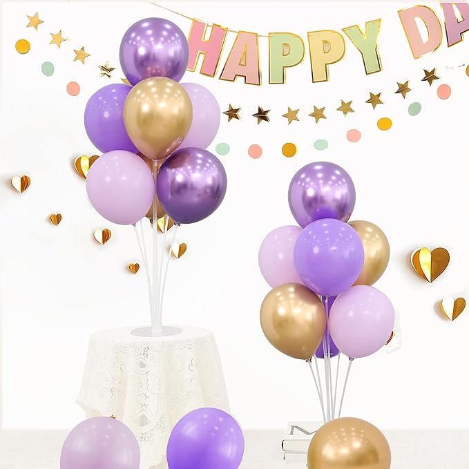 4 Sets Balloon Stands Kit for Table Purple Gold Balloons Holder Sticks With Base Centerpiece Birthday Party Baby Shower Wedding Decoration