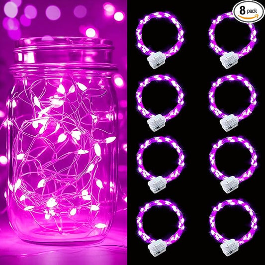 pozzolanas 8 Pack Pink Battery Operated String Lights - 7ft Waterproof Fairy Lights with 20 LEDs for Home, Mason Jar, Party, Wedding, Halloween, Christmas Decorations
