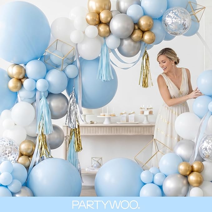 PartyWoo Baby Blue Balloons 99pcs Different Sizes of 36 18 12 10 5 Inch Light Pastel Sky Aqua Blue Balloon Arch Kit Garland for Graduation Baby Shower Gender Reveal Easter Party Decorations Blue-Q13