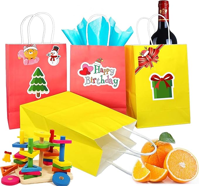 25 PCS Small Gift Bags Hot Pink Kraft Paper Bags with Handles for Party Favors (8.2 x 6 x 3.1 In)