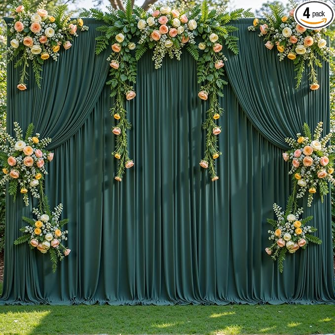 20ft x 10ft Wrinkle Free Hunter Green Wedding Backdrop Curtains for Party Bridal Shower Reception Decorations Green Fabric Curtain Backdrops Drapes for Photography Baby Shower Birthday Background