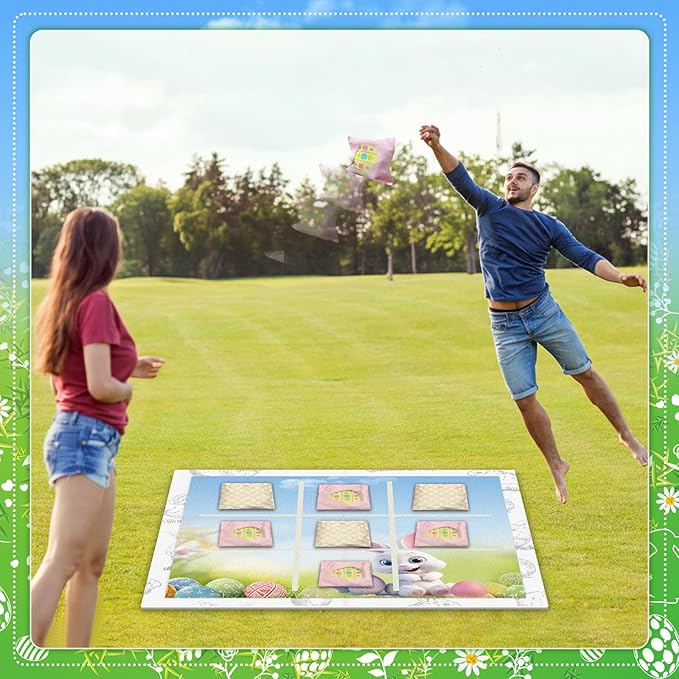 3 x 3 Ft Outdoor Giant Tic Tac Toe Bean Bag Toss Games for Kids Adults Family Bean Bag Toss Game Felt Board with 10 Bean Bags Outdoor Camping Backyard Lawn Games Gift