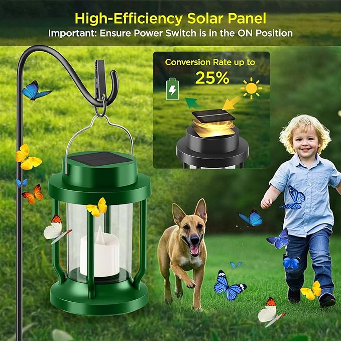 Solar Lantern Outdoor & Indoor Use – Hanging Solar Lights with Realistic Flickering Flameless Candle, Weatherproof for Gardens, Patios, Trees, and Lawns (Green, 1 Pack)