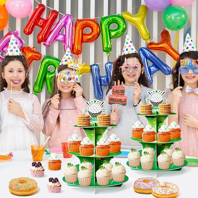 2 Sets Golf Cupcake Stand 3 Tiers Golf Themed Cake Stand Cardboard Dessert Tower Birthday Party Decorations Dessert Cake Table Displays Sport Party Supplies for Sport Themed Birthday Decor