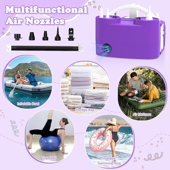 AXHJ Electric Balloon Pump, Portable Electric Air Balloon Pump Dual Nozzle Air Blower Pump, Balloon Inflator for Party Decorations