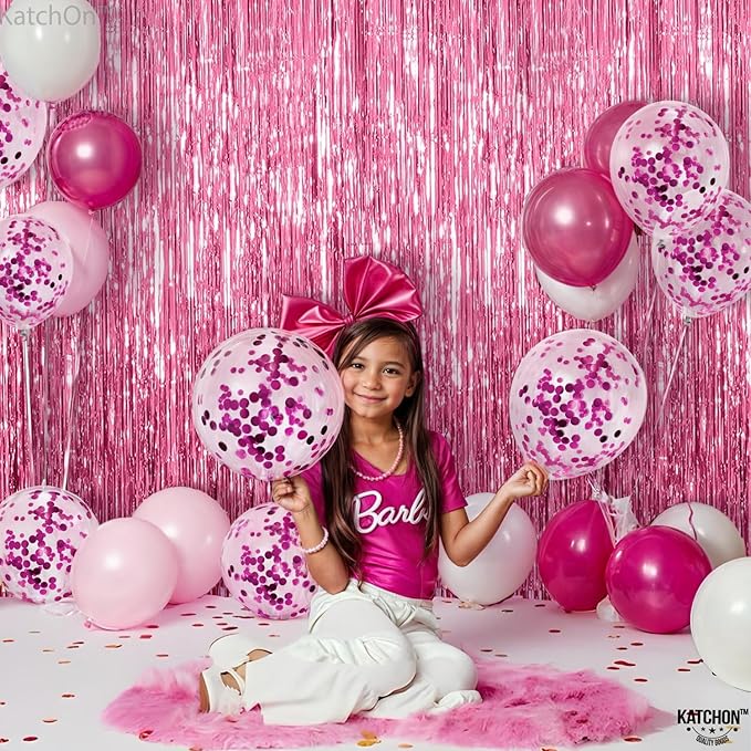 KatchOn,Large Pink Backdrop for Pink Party Decorations - Pack of 4 | Pink Fringe Backdrop Bachelorette Gender Reveal Wedding Baby Shower | Graduation Decorations 2025