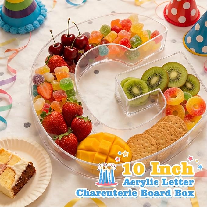 Ledido 10’’ Acrylic Letter Charcuterie Board Box, Reusable Fillable Serving Tray for Candy Cake Fruit Snack, Easy-Clean Acrylic Charcuterie Tray for Birthday Anniversary Party Decorations, Letter G