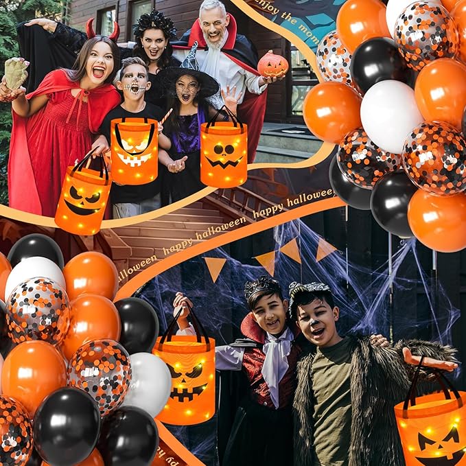 Black and Orange Balloons Kit, 65 12Inch Orange and Black Latex Balloons Halloween Confetti Balloon for Birthday Wedding Halloween Party Decorations