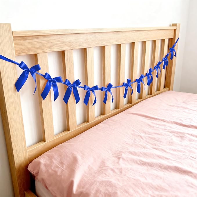 2pcs Royal Blue Bow Garland Banner - 8.3 Feet Coquette Ribbon Bow Decorations for Baby Shower, Birthday Party, Bridal Shower Decor (Royal Blue)