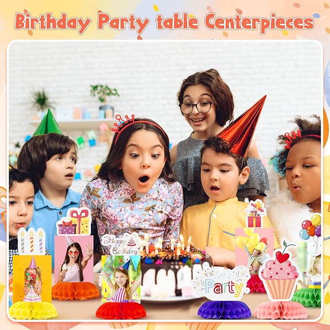 Spiareal Birthday Photo Centerpieces for Tables Honeycomb Rainbow Desk Decorations Colorful Happy Birthday Party Supplies Picture Display for Party Favor Baby Shower Table Decoration