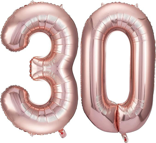 Rose Gold 30 Number Balloons Big Giant Jumbo Large Number 30 Foil Mylar Balloons for Women Men 30th Birthday Party Supplies 30 Anniversary Events Decorations-40 inch