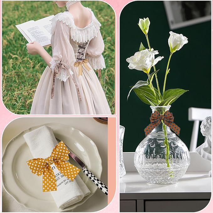 BEEFLYING 3 Styles Ginger Wire Edged Ribbons for Gift Wrapping, 25~28mm×2.7m Satin Ribbons for Wedding Party Decoration Hair Bows Flower Designs Sewing and Craft, 9 Yards