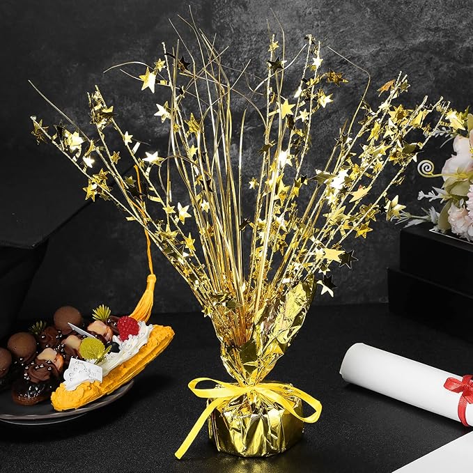 Crowye 26 Pcs Metallic Foil Spray Centerpiece Party Star Decoration Table Decor for Birthday Wedding Graduation Bachelorette Spring Party Holiday(Gold)