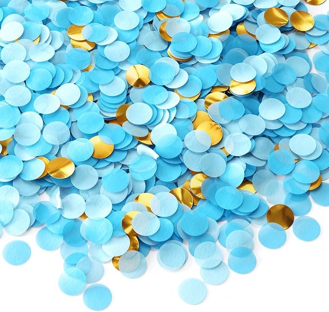 JOYIT Table Confetti 3.5 oz - Blue & Gold Foil Round Circle Dots for Table Scattering, Balloon Filling & Gift Box Decor - Perfect for Weddings, Birthdays, Graduations & Holiday Celebrations