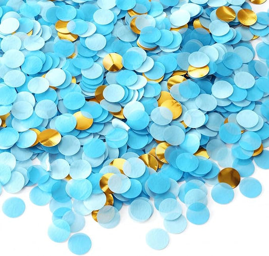 JOYIT Table Confetti 3.5 oz - Blue & Gold Foil Round Circle Dots for Table Scattering, Balloon Filling & Gift Box Decor - Perfect for Weddings, Birthdays, Graduations & Holiday Celebrations