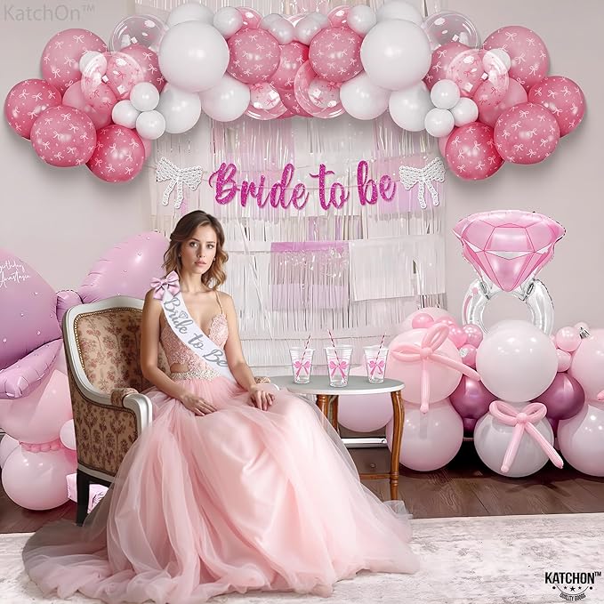 KatchOn, Bride To Be Decorations Kit - Pack of 115 | Ring Balloon, Pink Balloons Arch | Bride to Be Banner, Bachelorette Party Supplies for Bachelorette Party Decorations | Bridal Shower Decorations