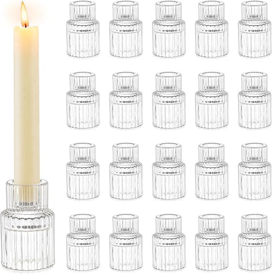 Romadedi Glass Candle Holder for Candlestick - 20 Pcs Clear Small Tapered Candle Holder Wedding Decor Table Centerpiece Bulk for Candle Sticks Christmas Party Living Room Dinner Advent