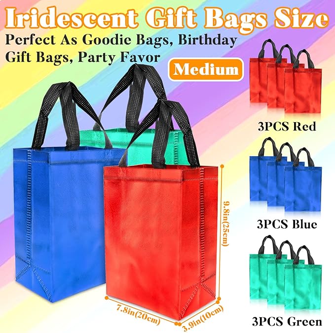 MAQIHAN Mother's Day Iridescent Gift Bags Medium - Iridescent Party Favor Bags with Handles Sturdy Goodie Bag for Birthday Wedding Easter Christmas Party Shopping for Man Women(9.8x7.8in)
