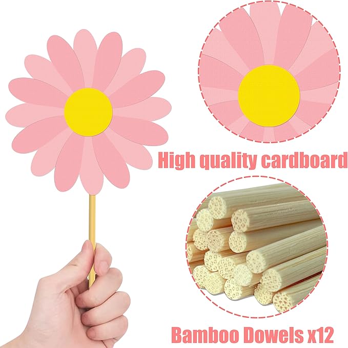 12pcs Daisy Theme Centerpiece Sticks Groovy Spring Flower Centerpieces for Table 70s Groovy Hippie Chrysanthemum Daisy Decorations for Spring Summer Flower Birthday Wedding Supplies