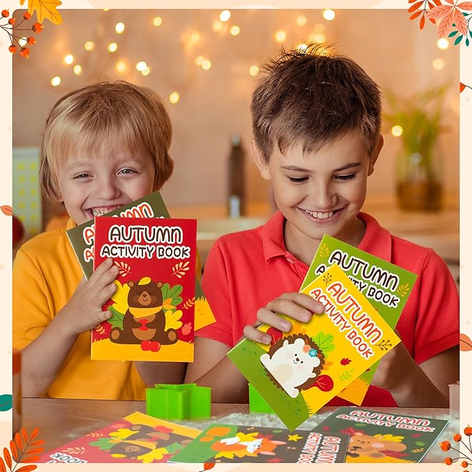 Fall Animal Activity Books for Kids - Autumn Theme Mini Games Coloring Book Set Bulk Mazes Word Search Word Scramble Games for Fall Thanksgiving Halloween Party Goodie Bags Stuffers Classroom Favors