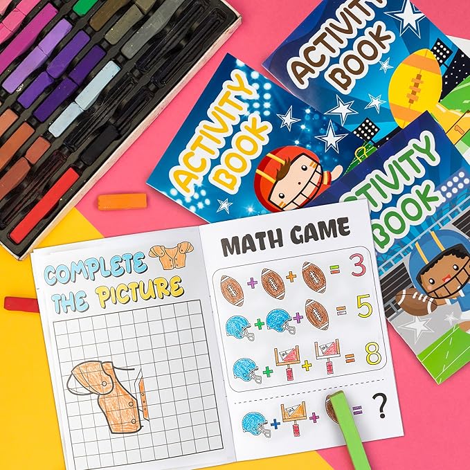 Football Activity Books for Kids - 48Pcs Football Theme Mini Games Coloring Book Set Bulk Mazes Word Search Word Scramble Games DIY Booklet for Birthday Party Goodie Bags Stuffers Classroom Favors