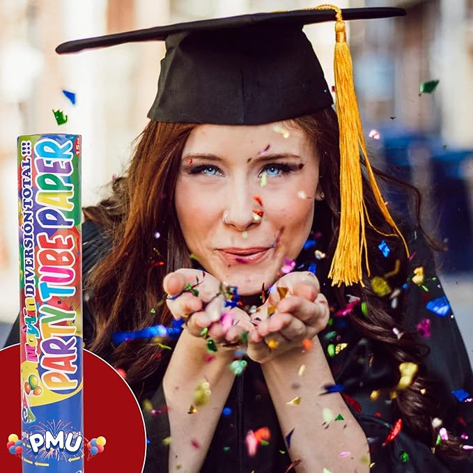 PMU Cannons Party Poppers - Confetti Blaster for Drive-by Birthdays-Celebrations, Graduation, Wedding, Christmas, New Year’s Eve - Party Poppers Confetti Shooters - 12 inch, Pkg/6