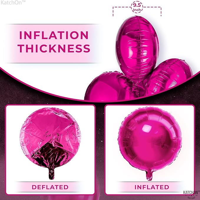 KatchOn, Big Hot Pink Round Balloon - 18 Inch Pack of 6 | Mylar 4D Balloons For Valentines Day Decorations | Pink Party Decoration | Metallic Balloons For Valentines Decor, Happy Birthday Decorations