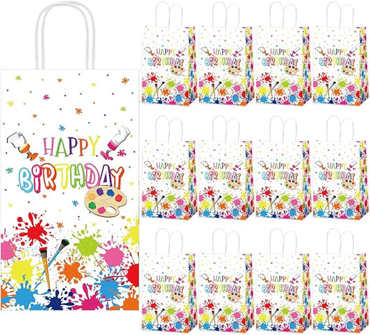 gisgfim 12 Pieces Premium Paint Art Party Favor Bags Art Themed Birthday Goodie Treat Paper Bags Painting Party Supplies Decorations for Baby Shower Birthday Gifts