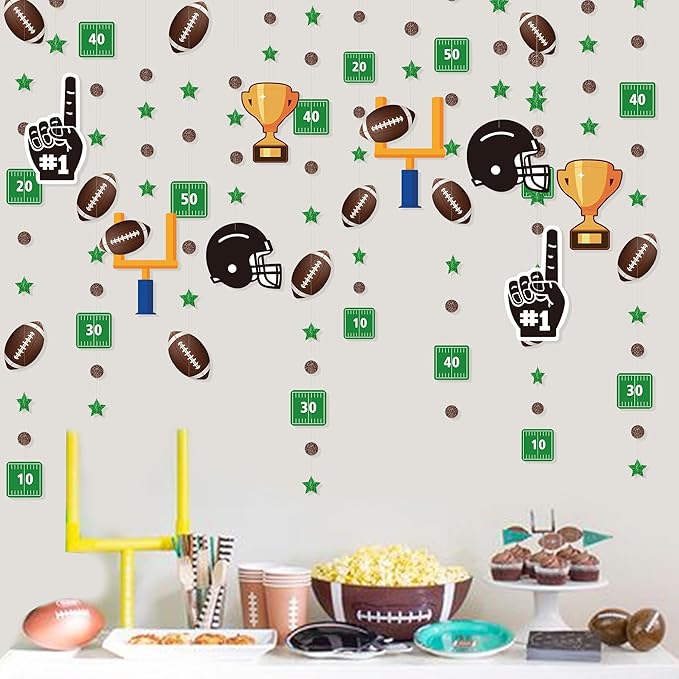 Football Party Decorations Star Circle Dot Football Helmet Goalpost Trophy Finger #1 Touchdown Hanging Cutout Garland Streamer for Birthday Baby Shower Wedding Classroom Nursery Wall Ceiling Decor