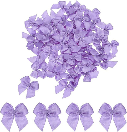 MECCANIXITY 50 Pcs Mini Ribbon Bow 1" Mini Fabric Satin Ribbon Flower Bows for Craft DIY Sewing Wedding Birthday Party Gift Wrap Bows Dark Purple