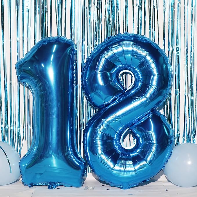 18th Birthday Decorations for Boys 18th Birthday Balloons 18 Cake Topper Happy Birthday Banner Blue Streamers Happy 18th Birthday Decorations