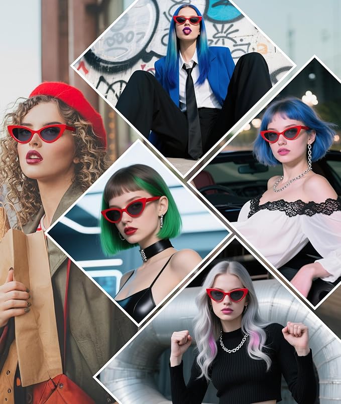 PLULON Vintage Narrow Cat Eye Sunglasses Women Men Sun Glasses Retro Cateye Boys Girls Birthday Summer Beach Pool Party