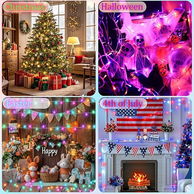Color Changing Christmas Lights, 200 LED 35 Colors String Lights Indoor Outdoor with Remote, Waterproof Connectable Twinkle Lights Plug in for Xmas Tree 4th of July Party Wedding Room Decor