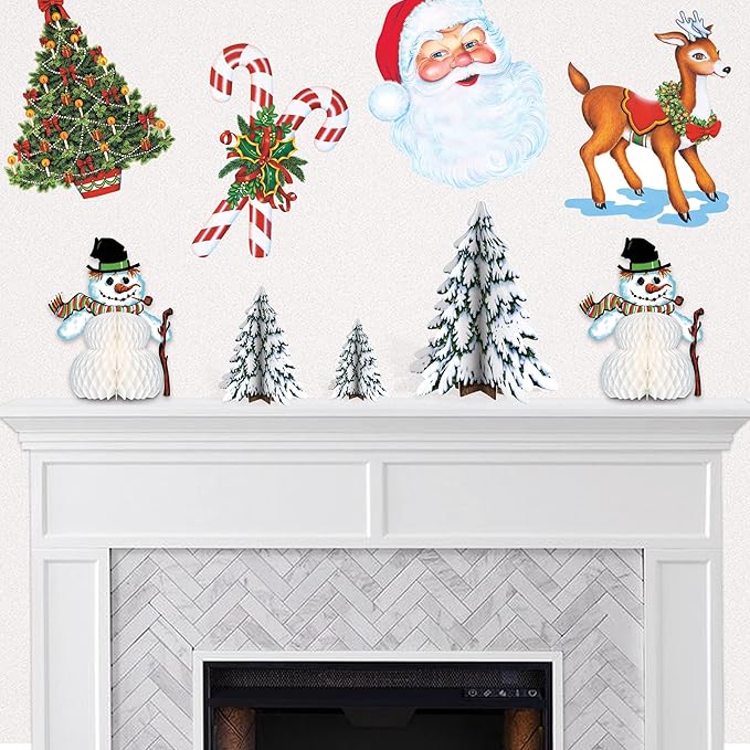 Beistle Christmas Cutouts – 4 Pack Double-Sided Holiday Decorations Featuring Festive Santa Clause, Reindeer, Candy Canes and Christmas Tree Designs, Cardstock Paper, 16 In to 17 In