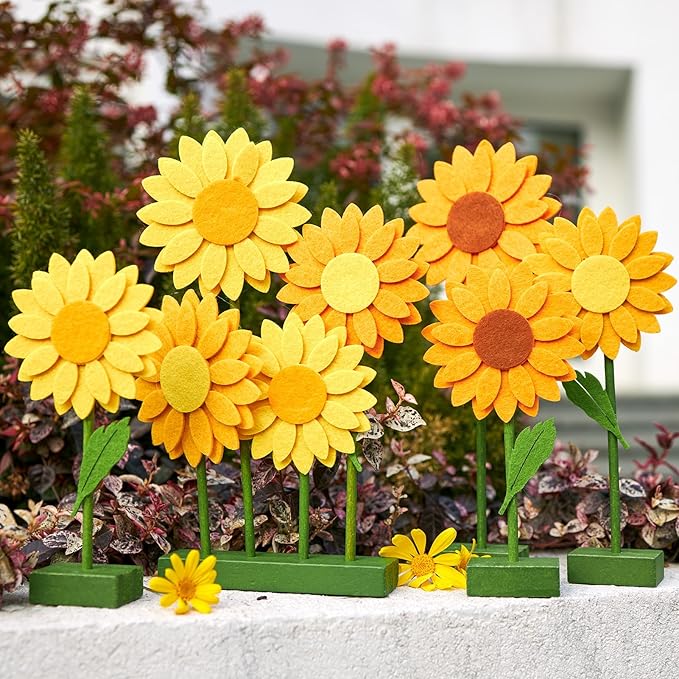 SUNBEAUTY 8 PCS Sunflower Felt Centerpieces for Tables Flower Birthday Party Decorations Sunflower Birthday Party Decorations Orange Yellow Sunflower Decorations for Girl Birthday Baby Shower