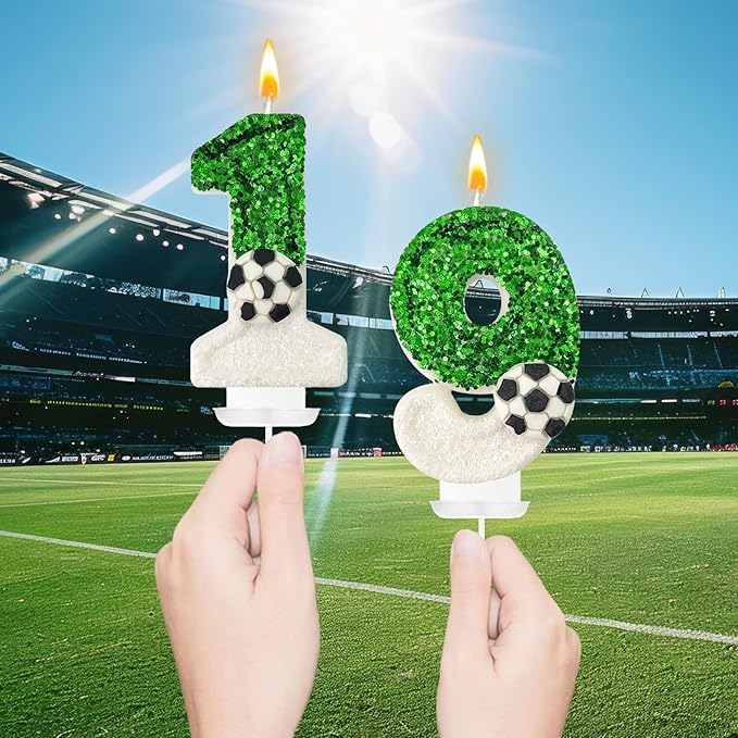 Birthday Candles，Soccer Birthday Decorations，Soccer Cake Topper,for Girl and boy Cake Toppers, Wedding Cakes, Anniversaries, Party Celebrations, Birthday Decorations (Green White, Number 9)