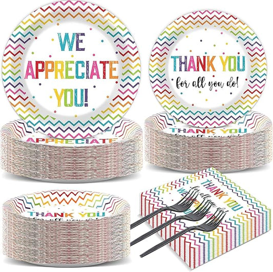 200pcs Thank You Plates Napkins We Appreciate You Party Tableware Set Teacher Appreciation Dinnerware Be Thankful to Teacher Mother Doctor Paper Plates for Congrat Graduate Decor Supplies Serve 50