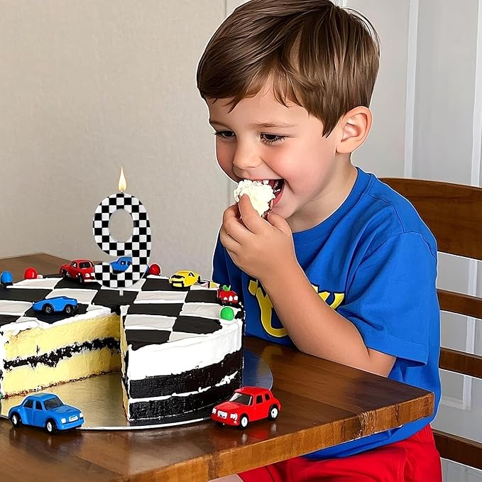 Racing Cars Themed Birthday Candle, Checkered Flag Number Candles Black and White Candles Happy Birthday Cake Topper Party Decorations for Boys Racing Cars Themed Party Supplies (Number 9)