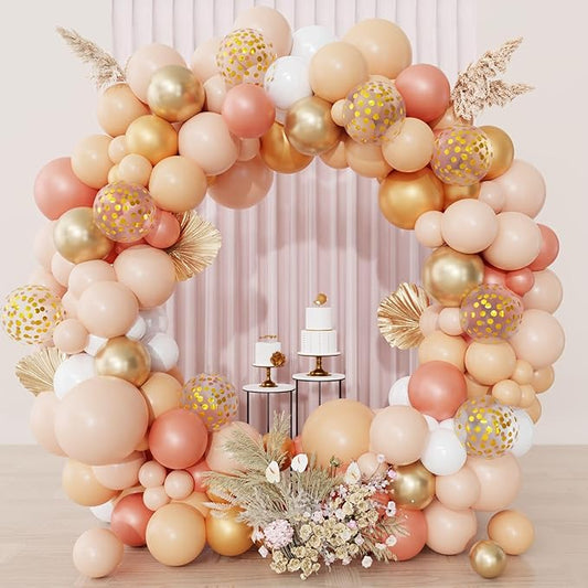 Ouddy Party Blush Balloons Arch Garland Kit, Different Sizes 12 10 5Inch Peach Rose Gold Pastel Orange Metallic Confetti Balloon for Bridal Baby Shower Wedding Birthday Party Decoration