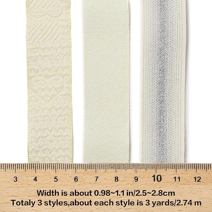 BEEFLYING 3 Styles Yellow Wire Edged Ribbons for Gift Wrapping, 25~28mm×2.7m Fabric Ribbons Strip Ribbons for Wedding Party Decoration Hair Bows Flower Bounquet Sewing and Craft