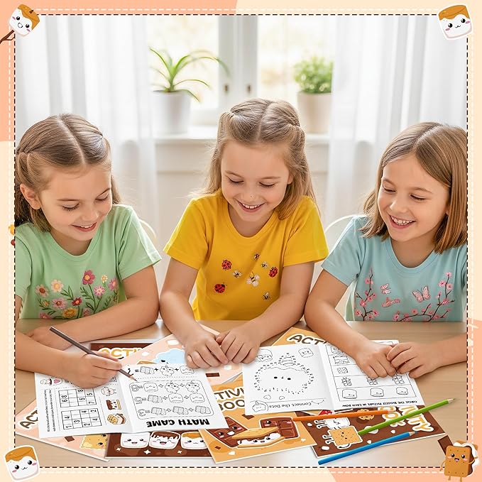 Marshmallow Activity Books for Kids-48 Pcs Marshmallow Mini Game Coloring Books Set Bulk Mazes Word Research Word Scramble Games for Birthday School DIY Activity Supplies Goodie Bags Stuffer