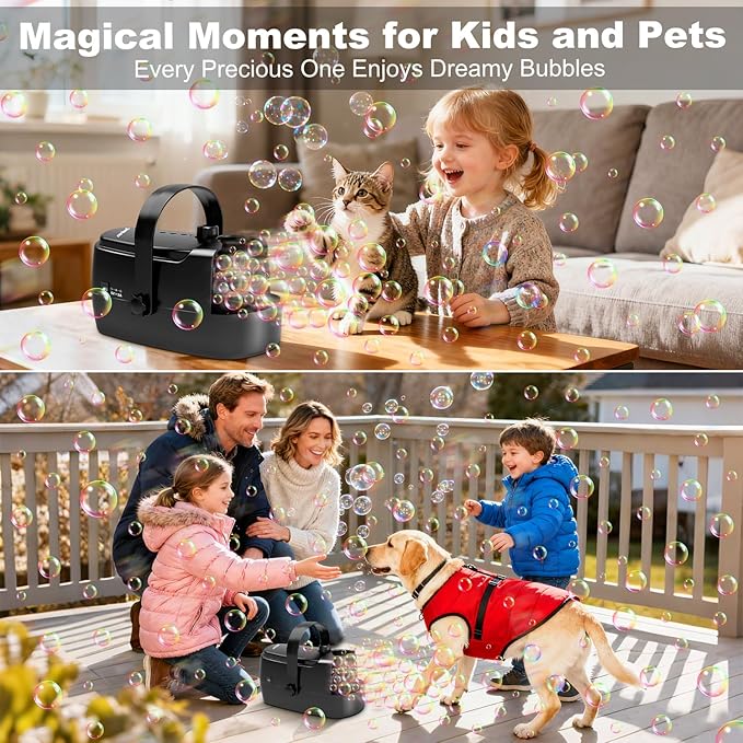 Bubble Machine Durable Automatic Bubble Blower, 18000+ Big Bubbles Per Minute Bubbles for Kids Toddlers Bubble Maker Operated by Plugin or Batteries Bubble Toys for Indoor Outdoor Birthday Party