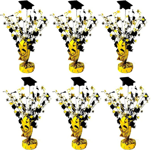 FUBININA 6 Pack 2026 Graduation Table Centerpiece Party Decoration Metallic Foil Spray Glitter Graduate Cap Decor Star Table Top for Graduation Parties Grad Ceremonies Party Favor, Black and Gold