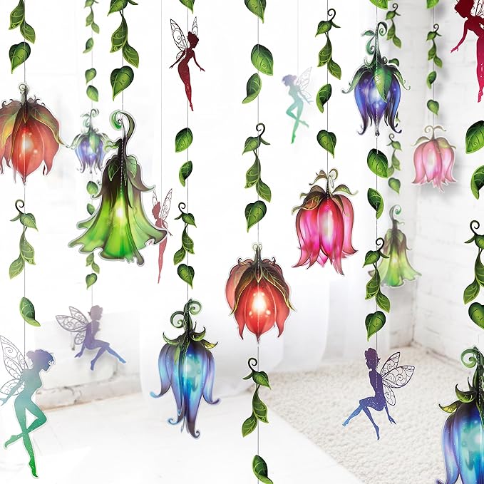 Cheerland Enchanted Forest Fairy Garlands 16 Pcs 3D Wildflower Garland Fairy Party Decorations Flower Banner for Enchanted Garden Party Woodland Theme Picnic Woodland Birthday Decorations