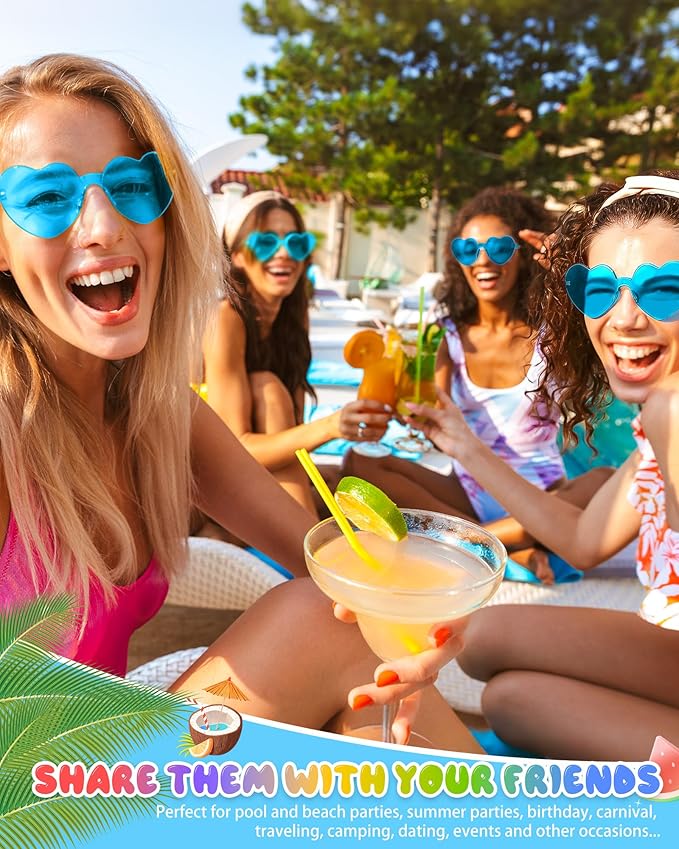 12 Pairs Heart Shaped Sunglasses Candy Color Rimless Fun Heart Glasses for Women Party Favors