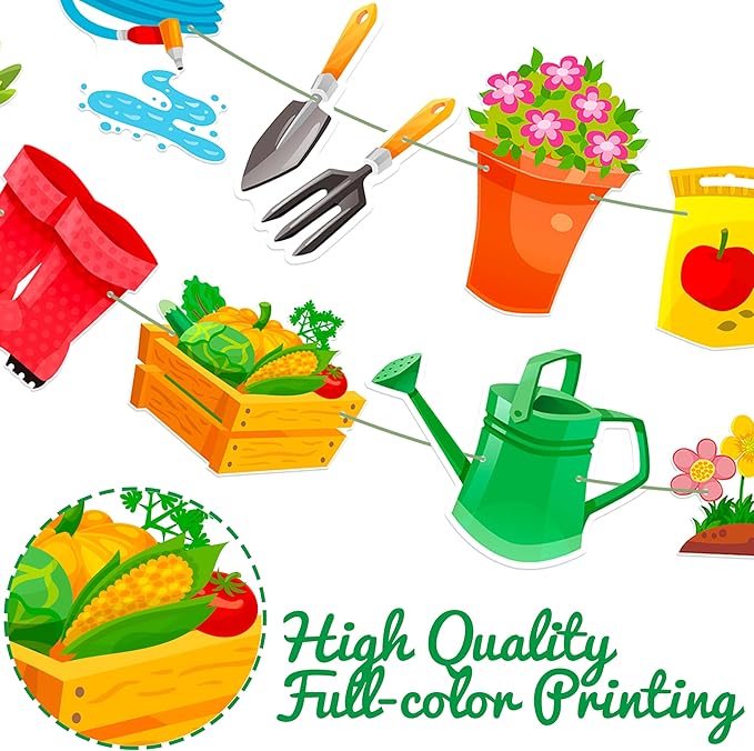Garden Birthday Party Decorations 3Pcs Gardening Tool Theme Banner Garlands Gardening Birthday Hanging Decorations for Spring Theme Party Supplies